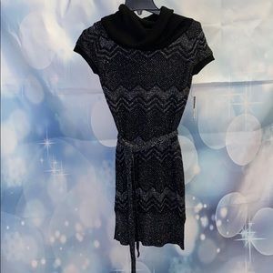 NWT GLO black & silver belted sweater dress. Sz S